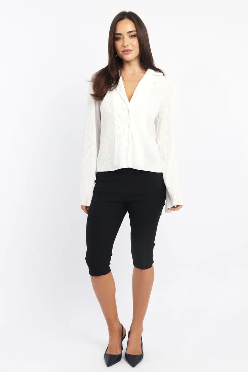 White Plisse Shirt Long Sleeve Lapel Collar Button Up sold by Ally Fashion product image thumbnail 2