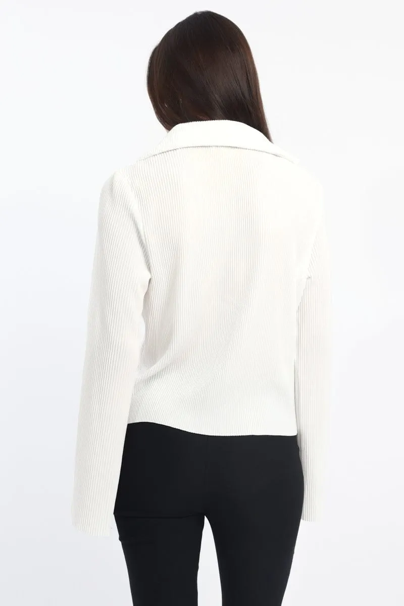 White Plisse Shirt Long Sleeve Lapel Collar Button Up sold by Ally Fashion product image thumbnail 4