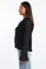Black Tie Up Top Long Sleeve V Neck Filled sold by Ally Fashion