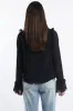 Black Tie Up Top Long Sleeve V Neck Filled sold by Ally Fashion