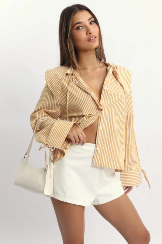 Brown Stripe Oversized Shirt sold by Ally Fashion