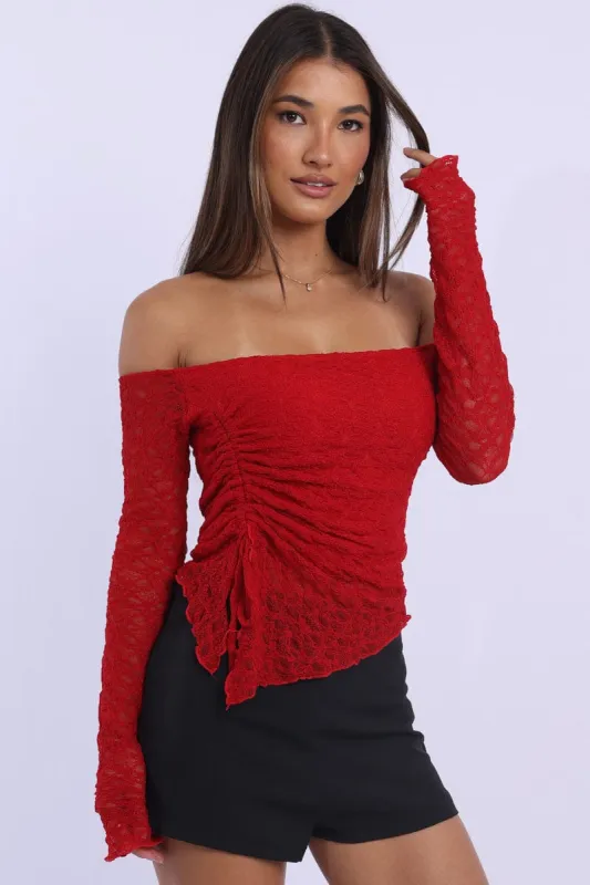 Red Off Shoulder Top Lace sold by Ally Fashion