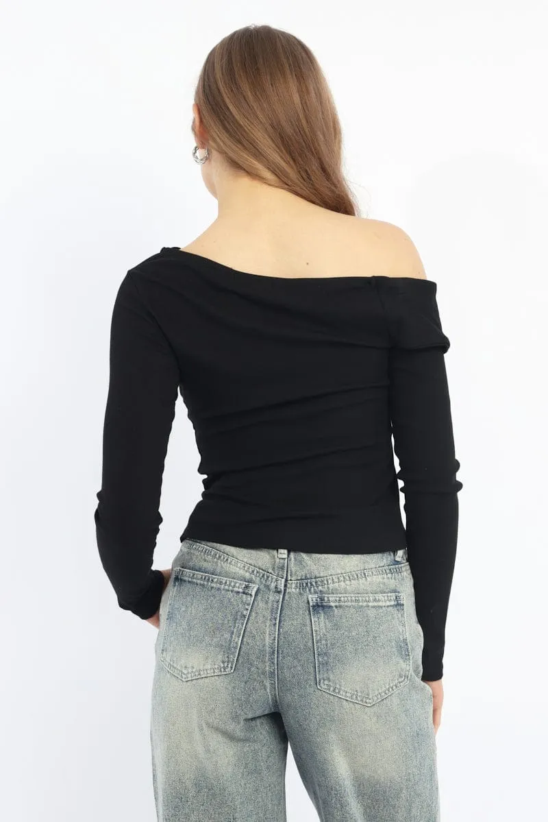 Black One Shoulder Top Long Sleeve sold by Ally Fashion product image thumbnail 4