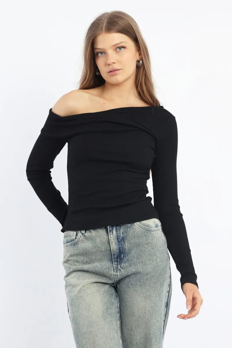 Black One Shoulder Top Long Sleeve sold by Ally Fashion