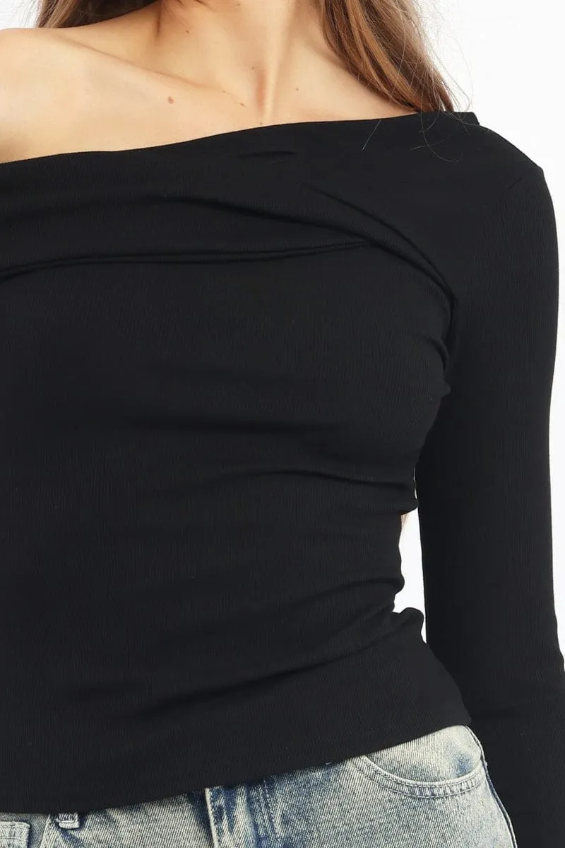 Black One Shoulder Top Long Sleeve sold by Ally Fashion product image thumbnail 5