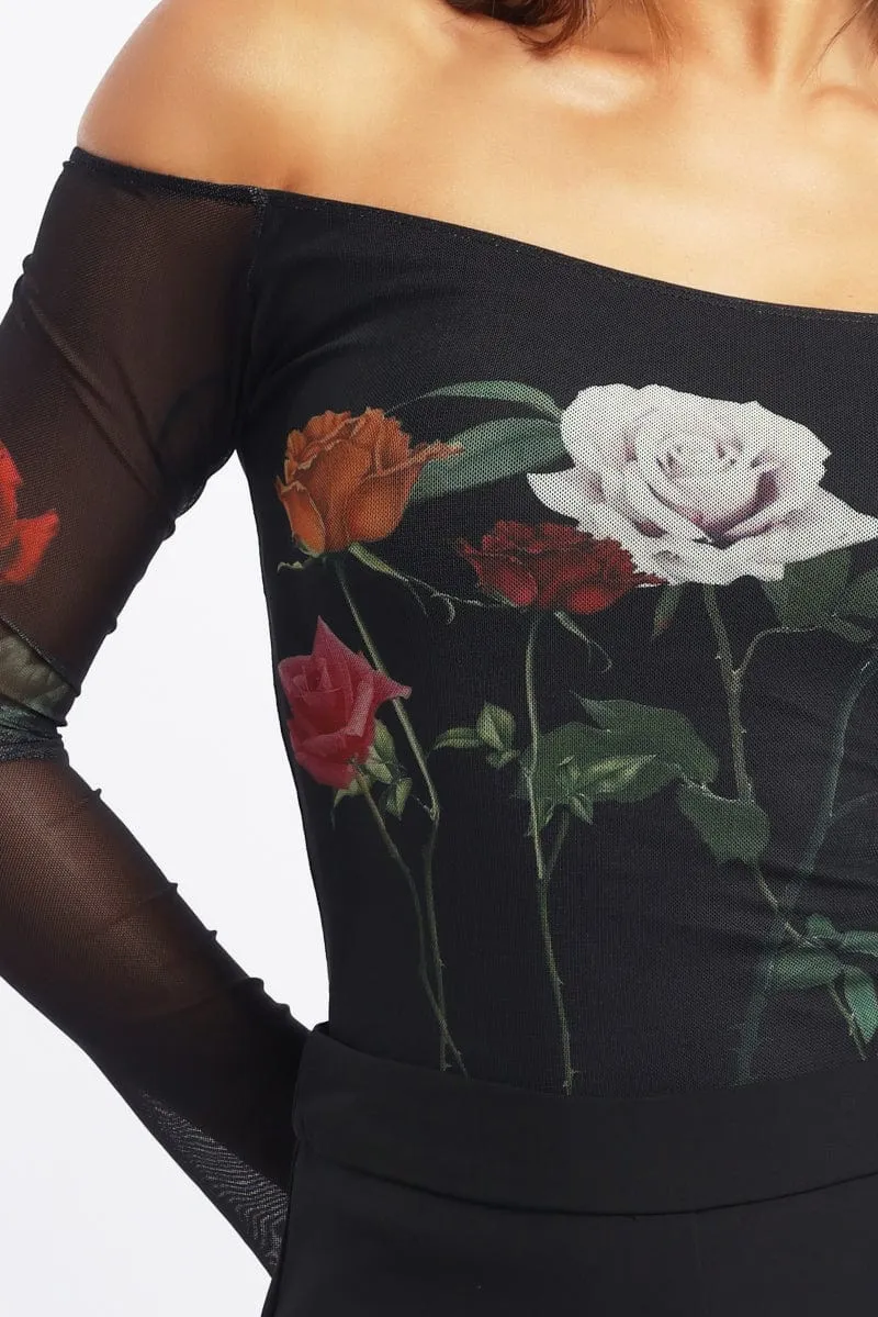 Black Floral Off Shoulder Top Mesh sold by Ally Fashion product image thumbnail 5