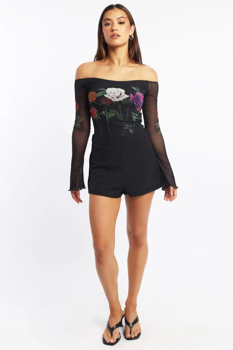Black Floral Off Shoulder Top Mesh sold by Ally Fashion product image thumbnail 2
