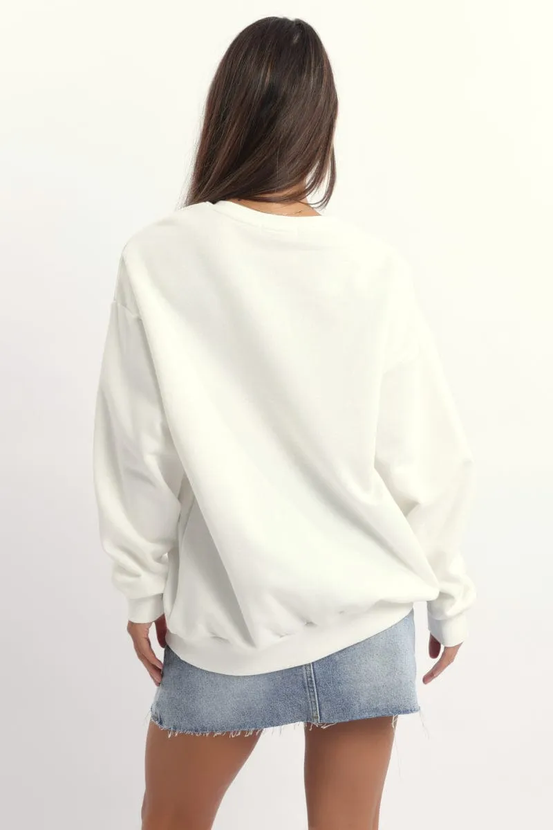 White Graphic Sweater Long Sleeve sold by Ally Fashion product image thumbnail 4