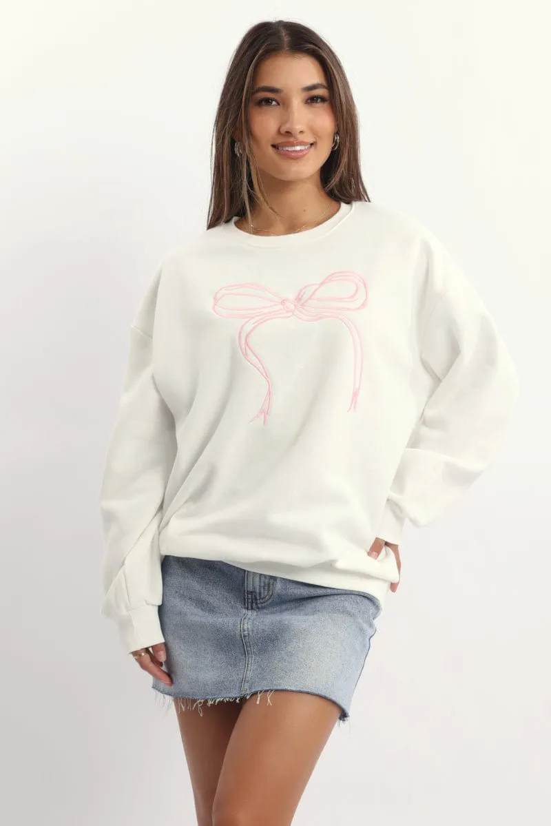 White Graphic Sweater Long Sleeve sold by Ally Fashion