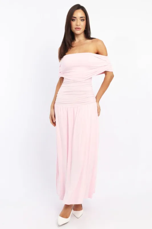 Pink Off Shoulder Maxi Dress sold by Ally Fashion