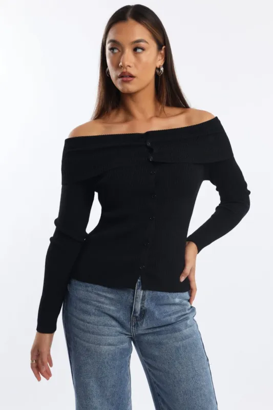 Black Knit Cardigan Long Sleeve Bardot sold by Ally Fashion