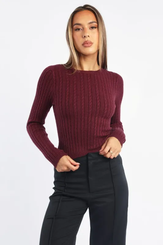 Red Cable Knit Top Long Sleeve sold by Ally Fashion