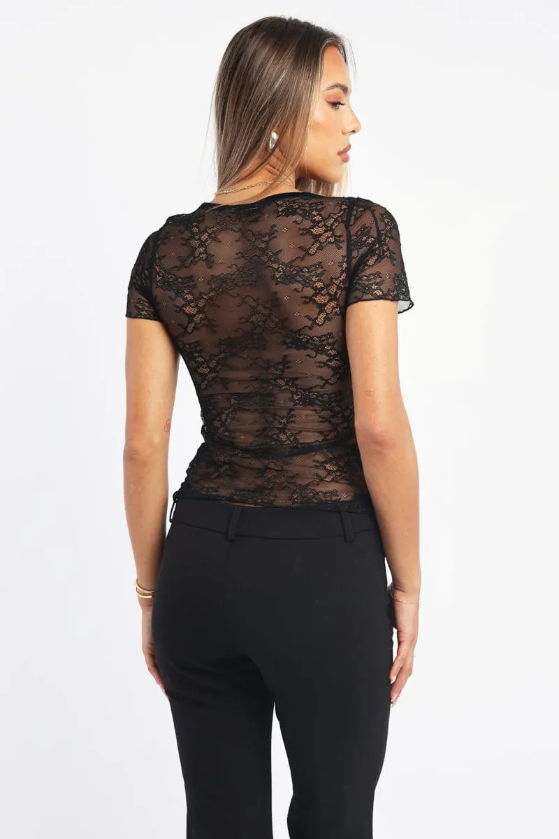 Black V-neck Top Short Sleeve Lace sold by Ally Fashion product image thumbnail 4