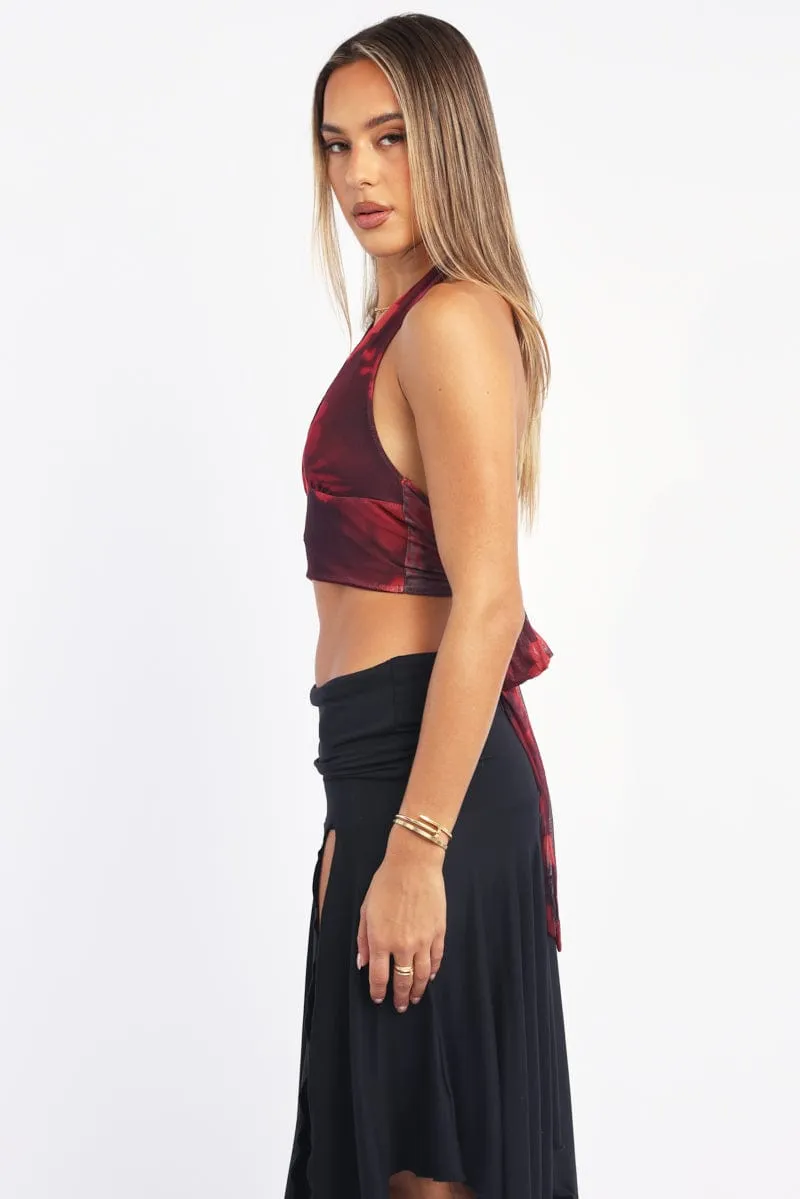 Red Floral Halter Neck Top Tie Back Mesh sold by Ally Fashion product image thumbnail 3