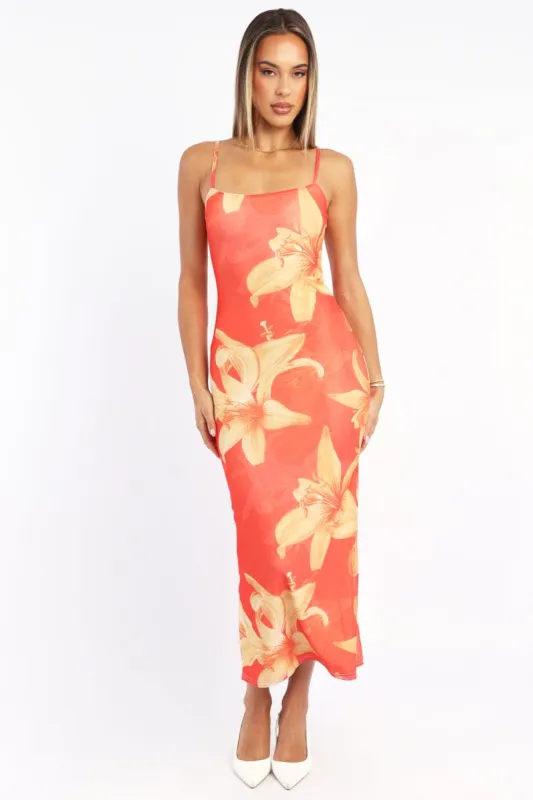 Orange Floral Bodycon Dress Maxi Mesh Â sold by Ally Fashion