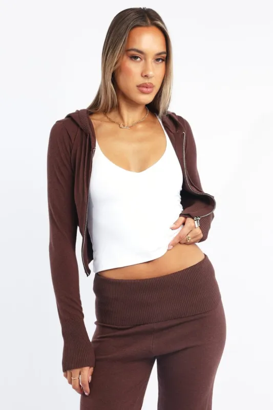 Brown Hooded Knit Cardigan sold by Ally Fashion
