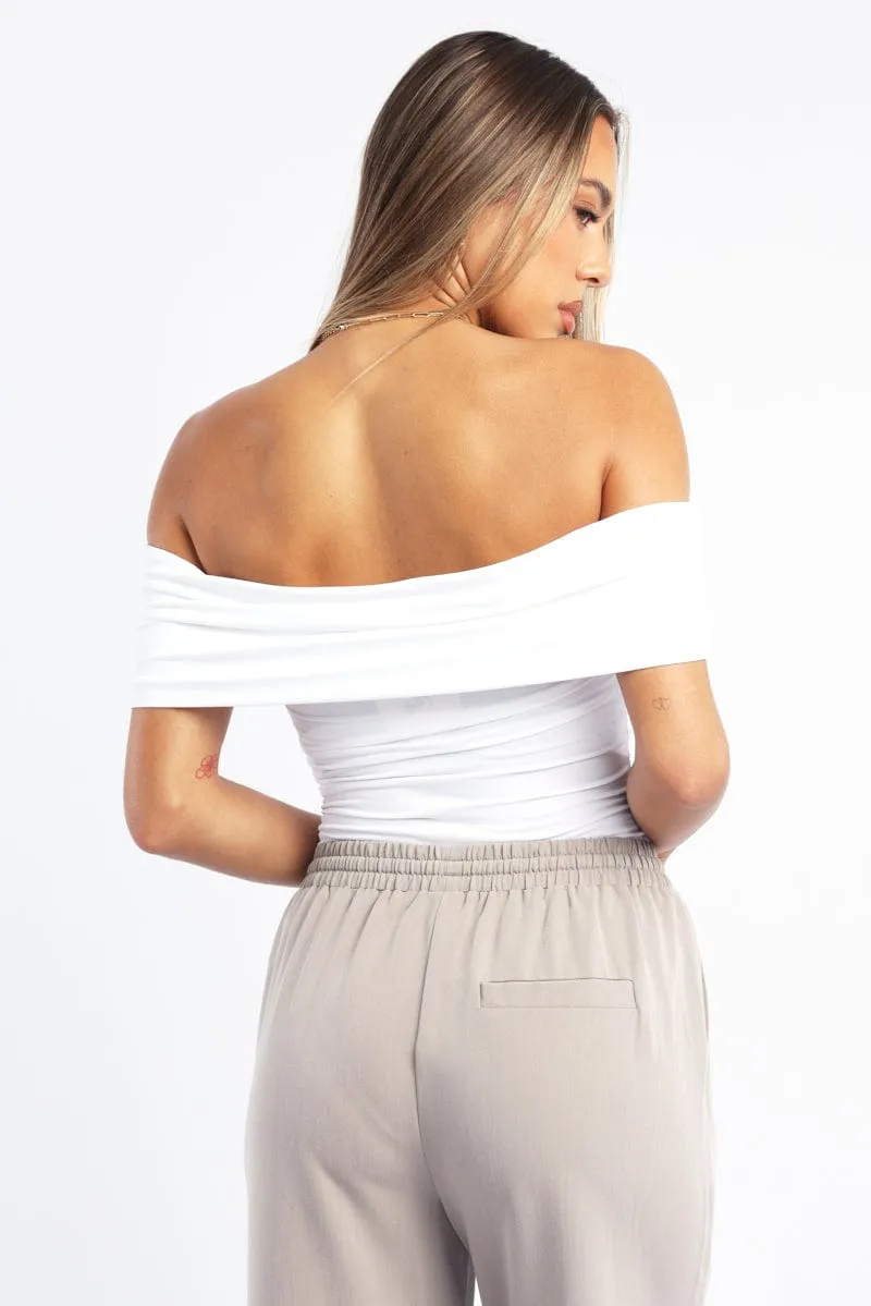 White Off Shoulder Bodysuit Supersoft sold by Ally Fashion product image thumbnail 4