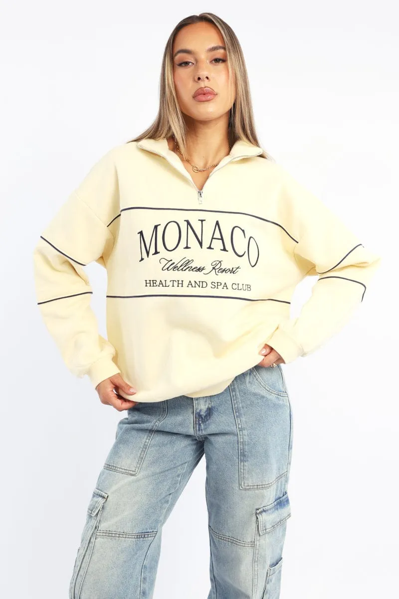 Yellow Zip Sweater Funnel Neck Oversized sold by Ally Fashion