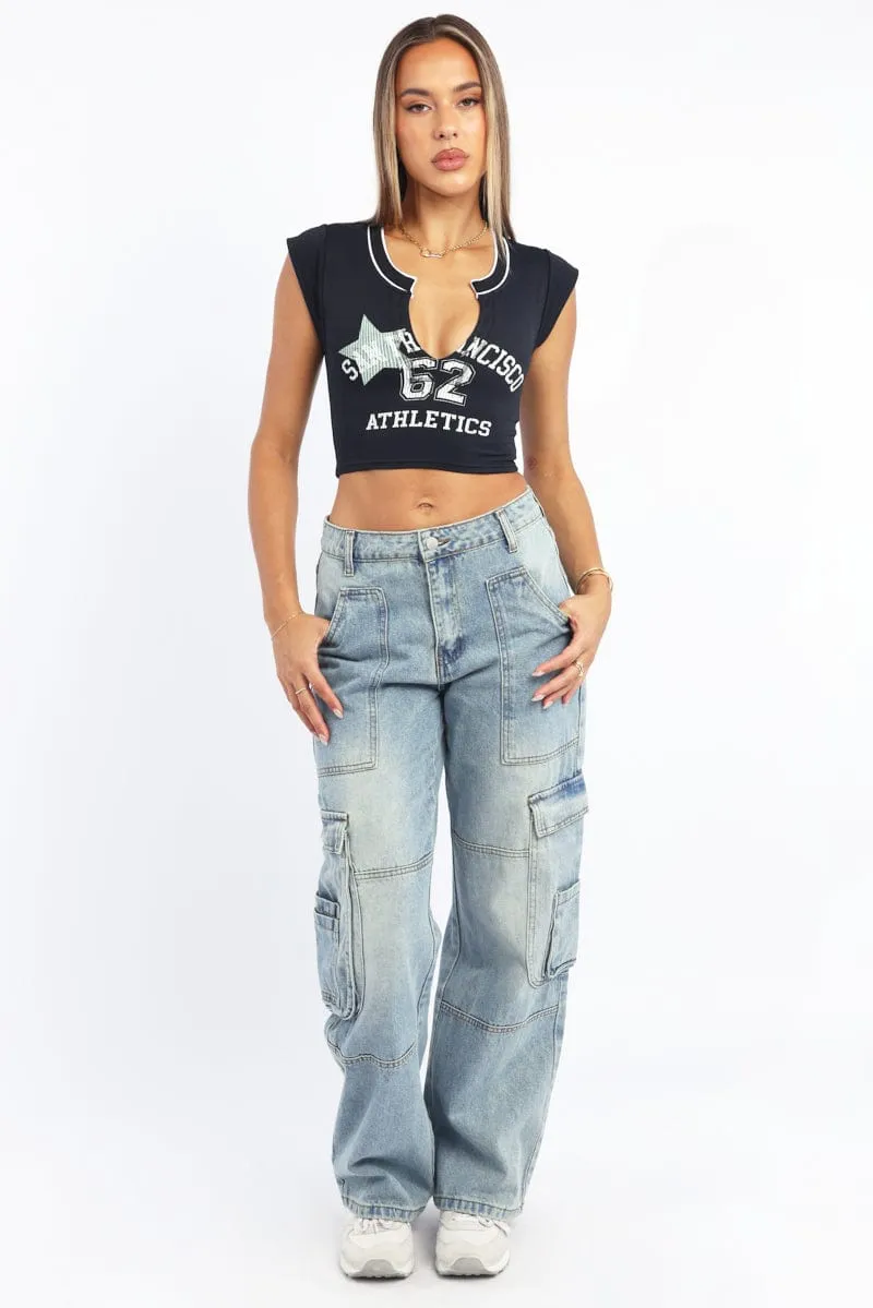 Black Graphic Tee Short Sleeve Crop sold by Ally Fashion product image thumbnail 2