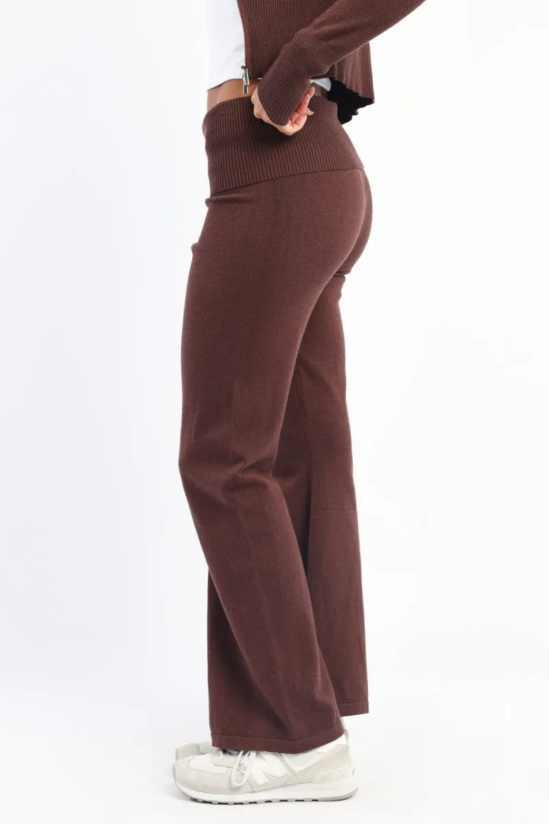 Brown Wide Leg Pants Knit sold by Ally Fashion product image thumbnail 3