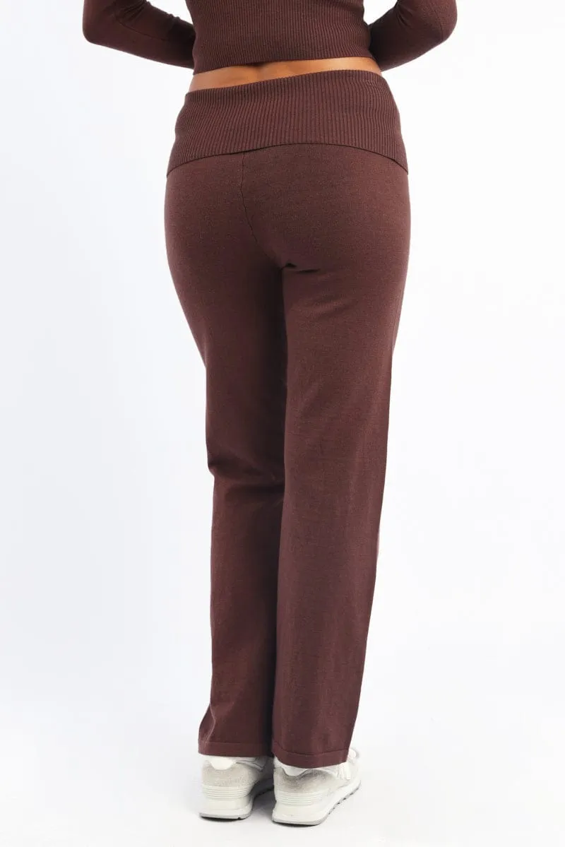 Brown Wide Leg Pants Knit sold by Ally Fashion product image thumbnail 4