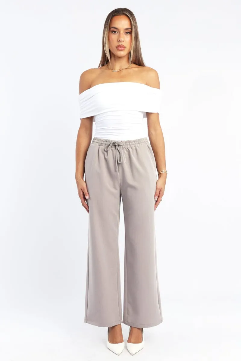 Beige Wide Leg Pants Elasticated Waist sold by Ally Fashion
