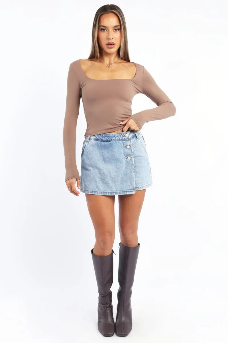 Brown Supersoft Top Square Neck Long Sleeve sold by Ally Fashion product image thumbnail 2
