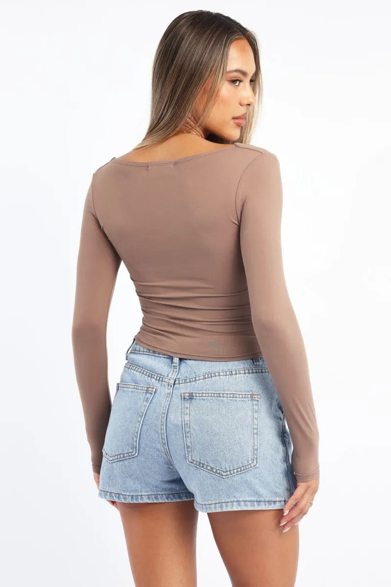 Brown Supersoft Top Square Neck Long Sleeve sold by Ally Fashion product image thumbnail 4