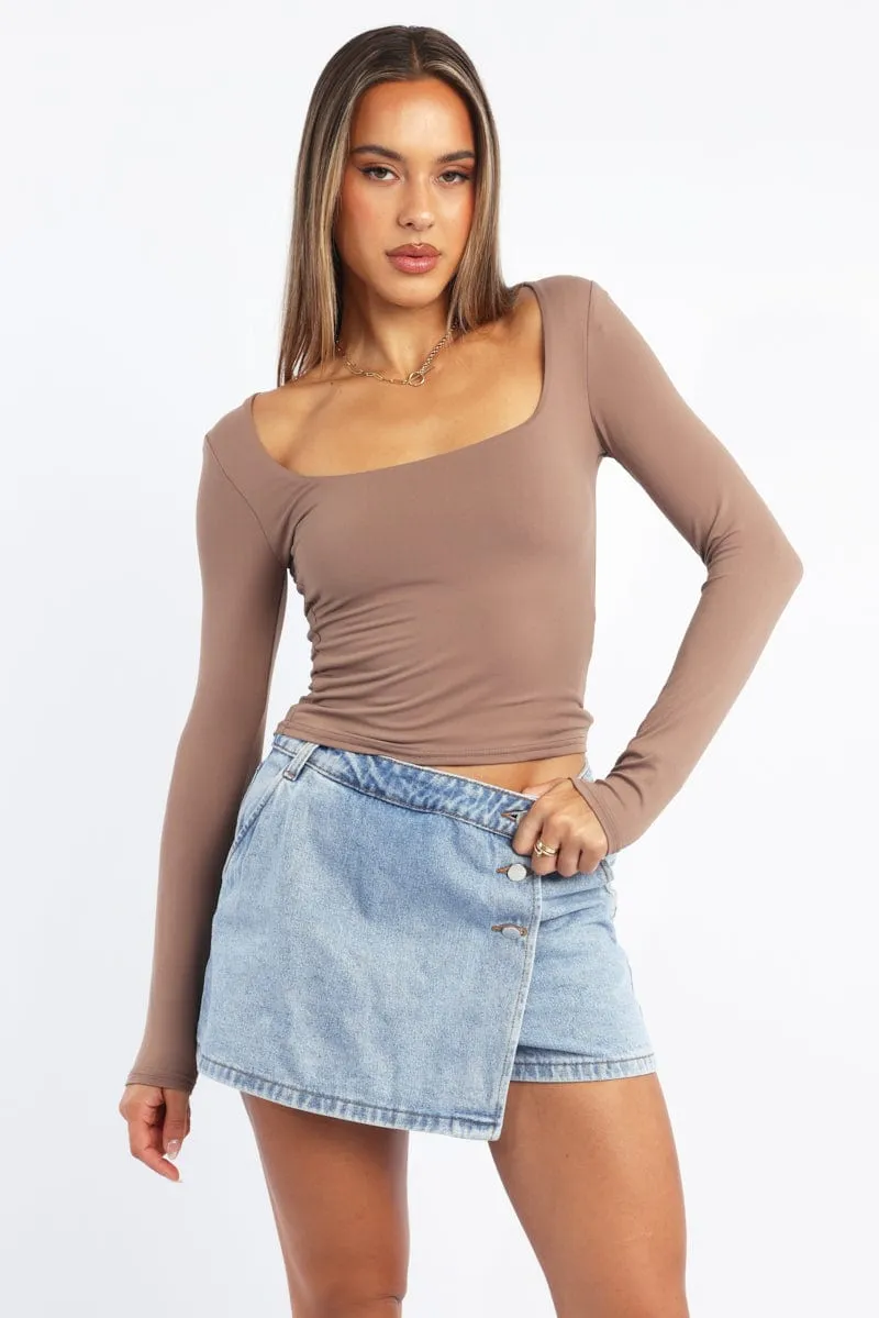 Brown Supersoft Top Square Neck Long Sleeve sold by Ally Fashion
