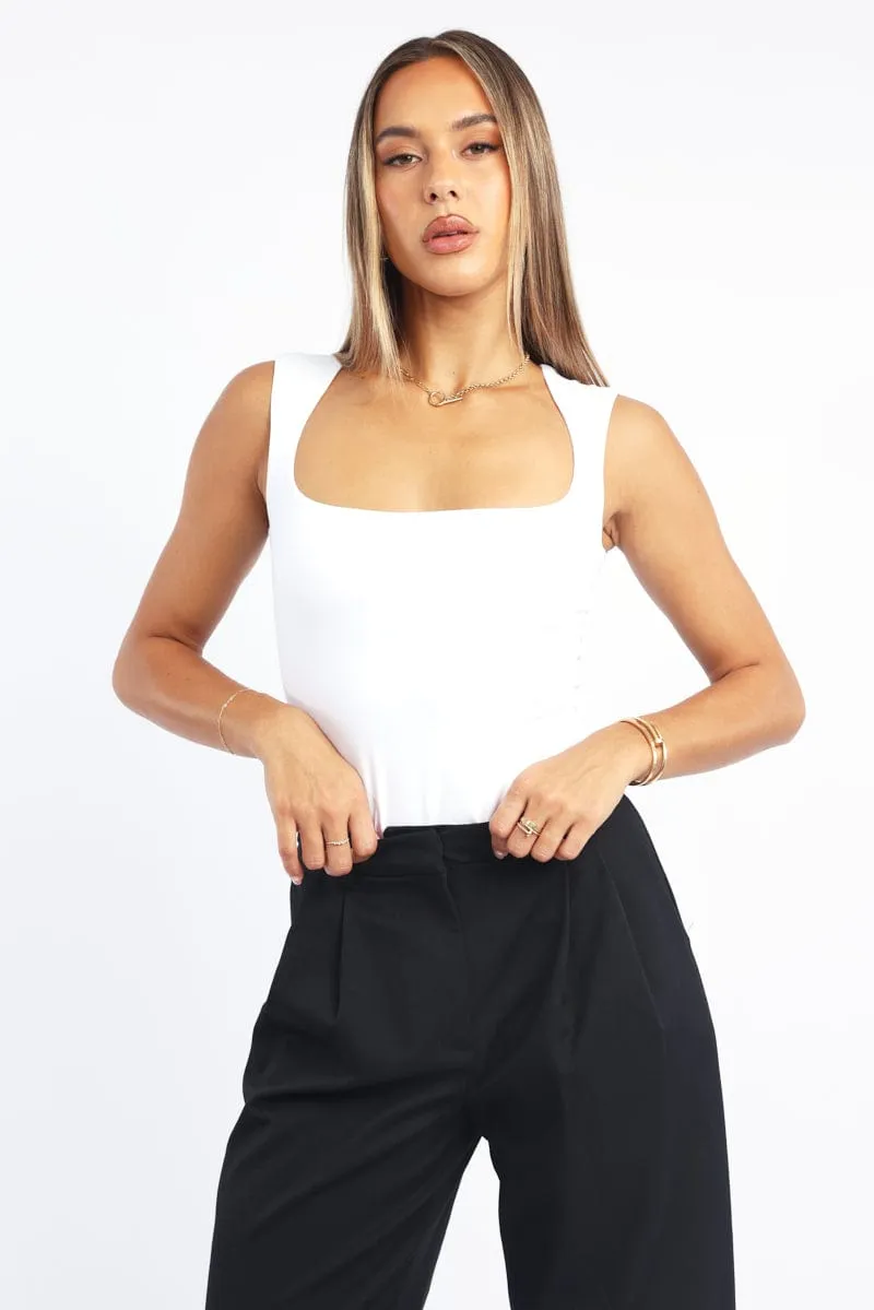 White Supersoft Tank Top Square Neck Double Layered sold by Ally Fashion
