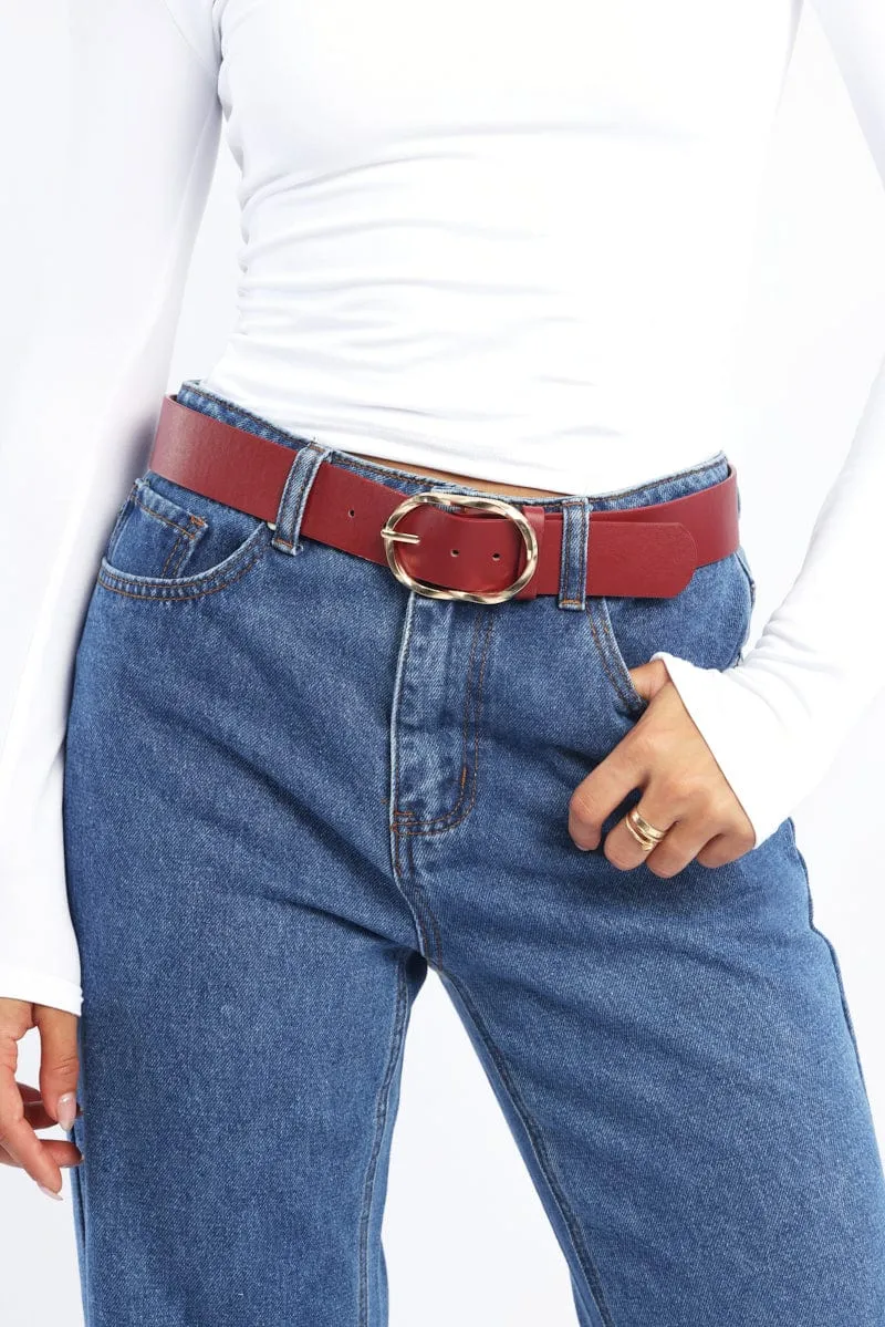 Red Oval Buckled Belt sold by Ally Fashion