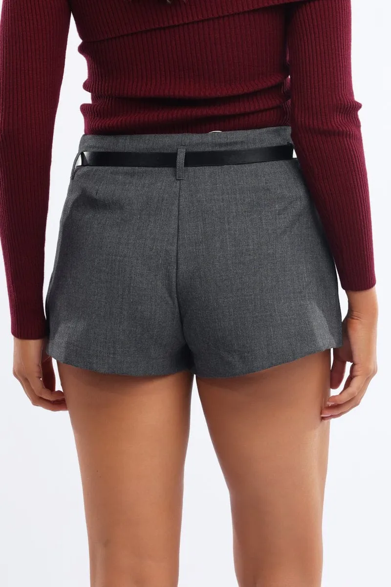 Grey Mini Skort Belted Skirt sold by Ally Fashion product image thumbnail 4