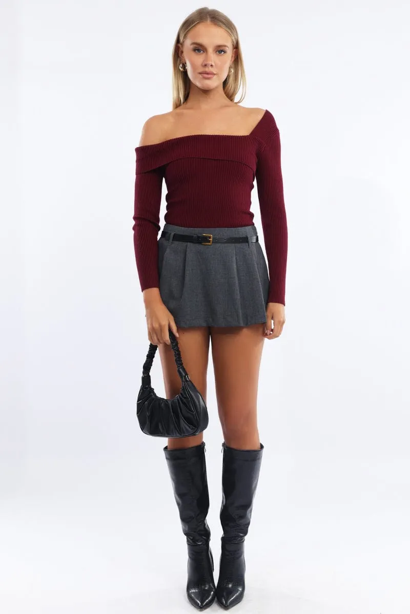 Grey Mini Skort Belted Skirt sold by Ally Fashion