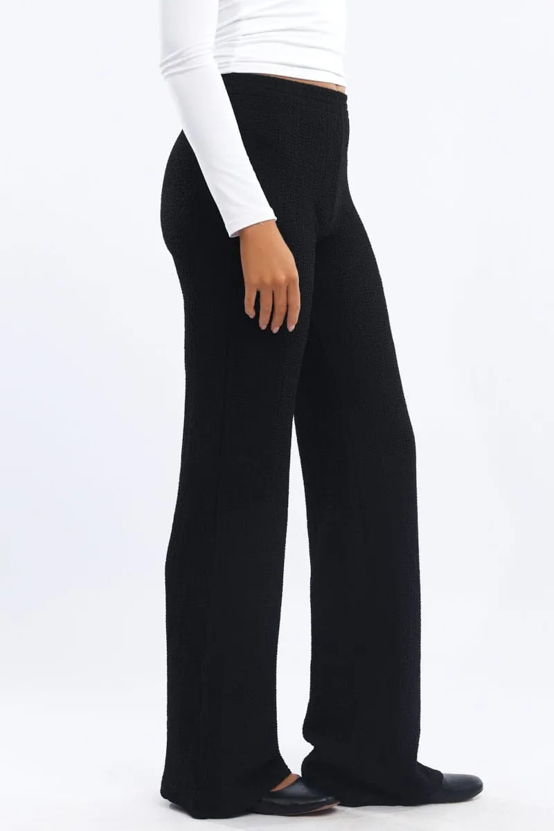 Black Wide Leg Pants Textured Fabric sold by Ally Fashion product image thumbnail 3