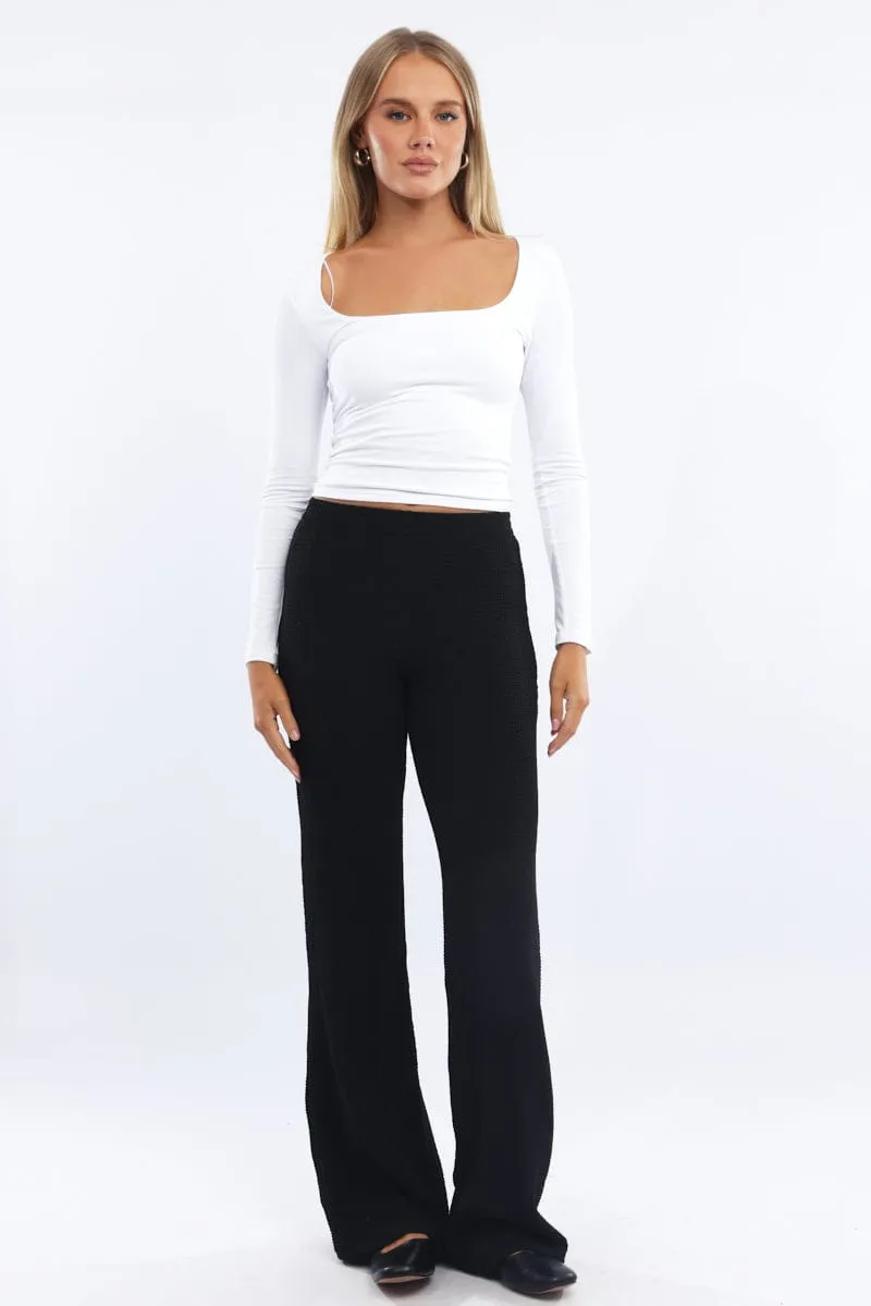 Black Wide Leg Pants Textured Fabric sold by Ally Fashion