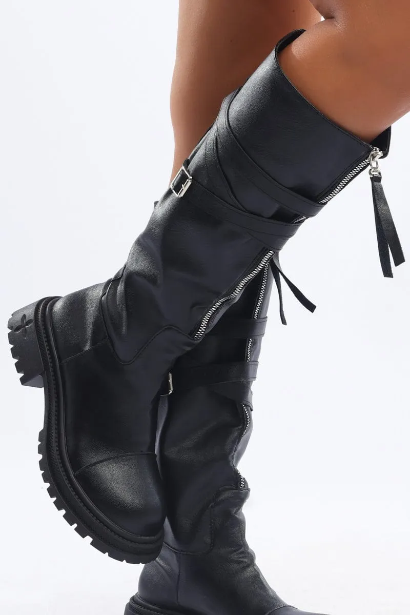 Black Strappy Knee High Boots sold by Ally Fashion product image thumbnail 2