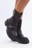 Brown Buckle Detail Biker Boots sold by Ally Fashion