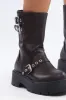 Brown Buckle Detail Biker Boots sold by Ally Fashion