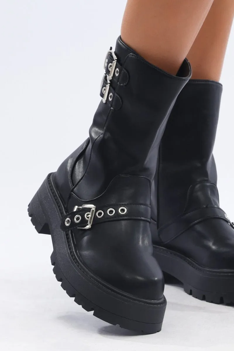 Black Buckle Detail Biker Boots sold by Ally Fashion product image thumbnail 2
