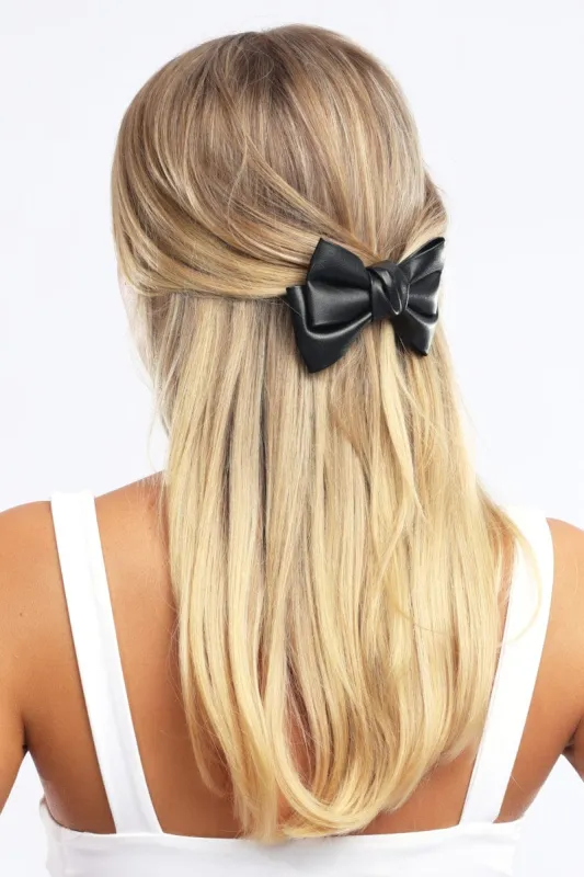 Black Pu Bow Hair Clip sold by Ally Fashion