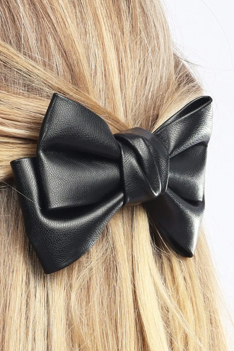 Black Pu Bow Hair Clip sold by Ally Fashion product image thumbnail 2