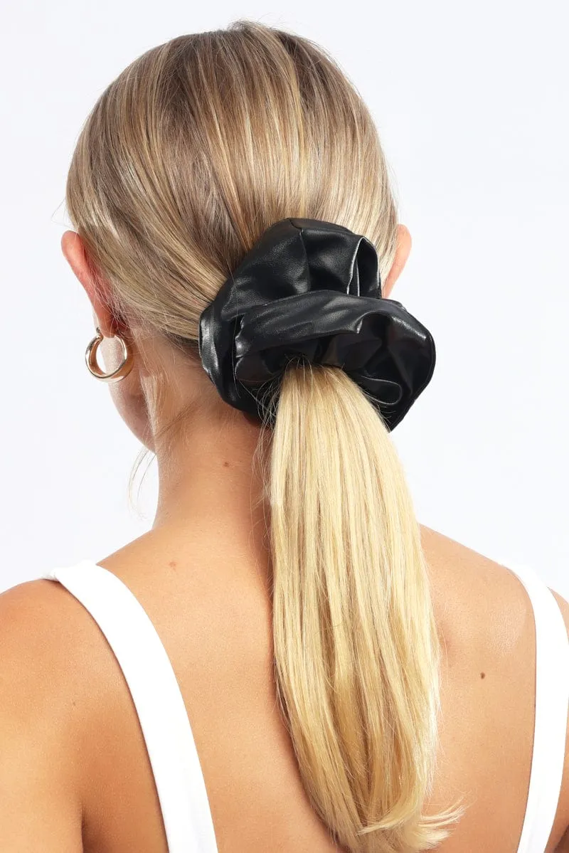 Black Oversized Pu Scrunchie sold by Ally Fashion