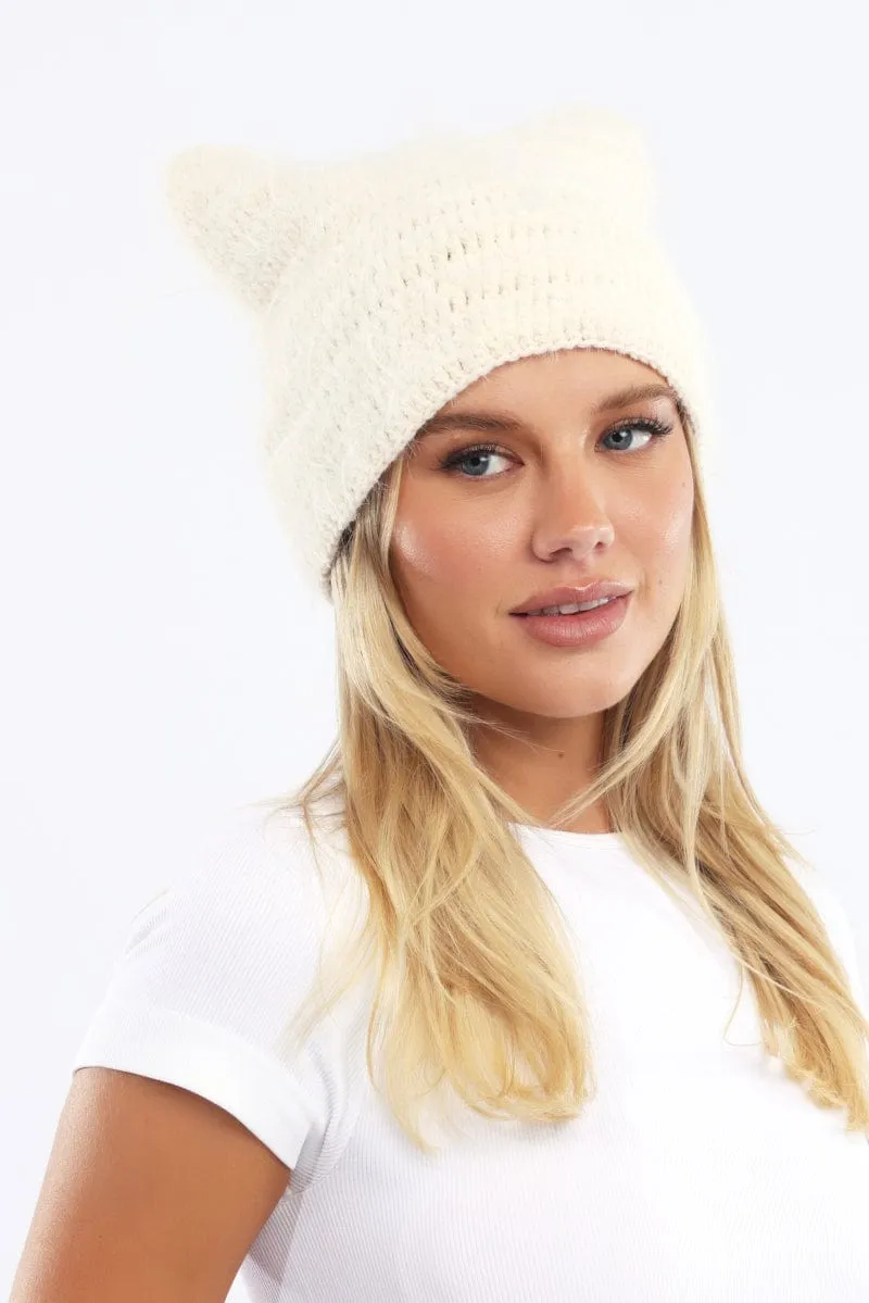White Fluffy Beanie sold by Ally Fashion
