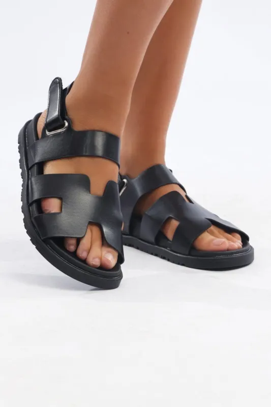Black Flat Sandals sold by Ally Fashion