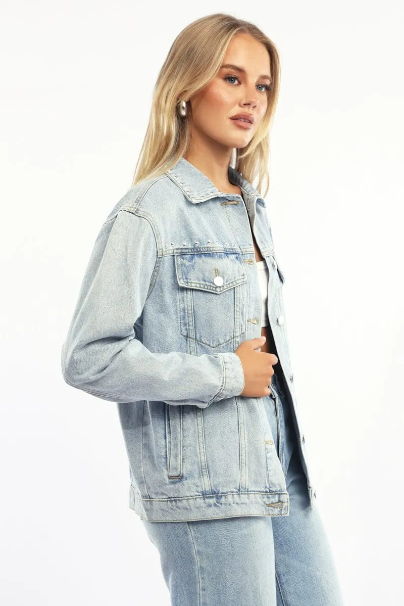 Denim Oversized Jacket With Studs sold by Ally Fashion product image thumbnail 3
