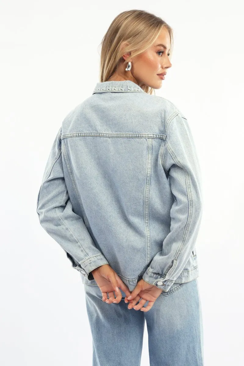 Denim Oversized Jacket With Studs sold by Ally Fashion product image thumbnail 4