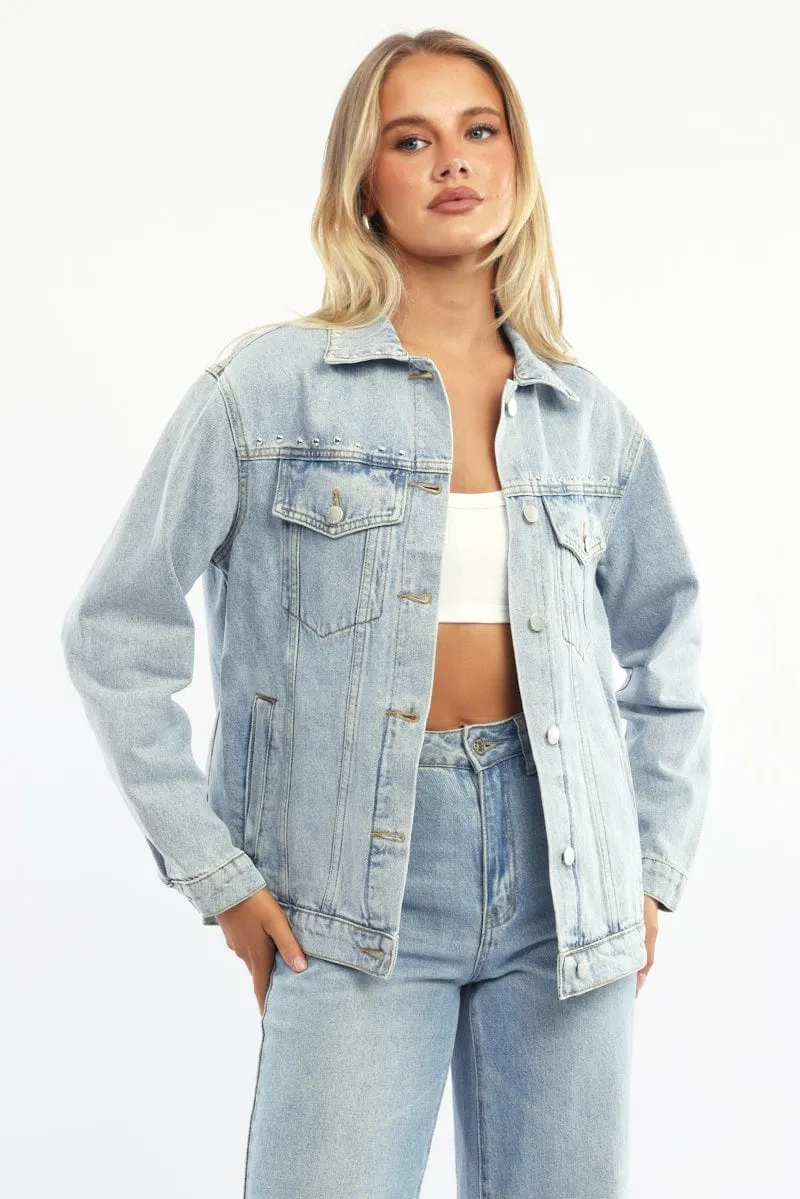 Denim Oversized Jacket With Studs sold by Ally Fashion
