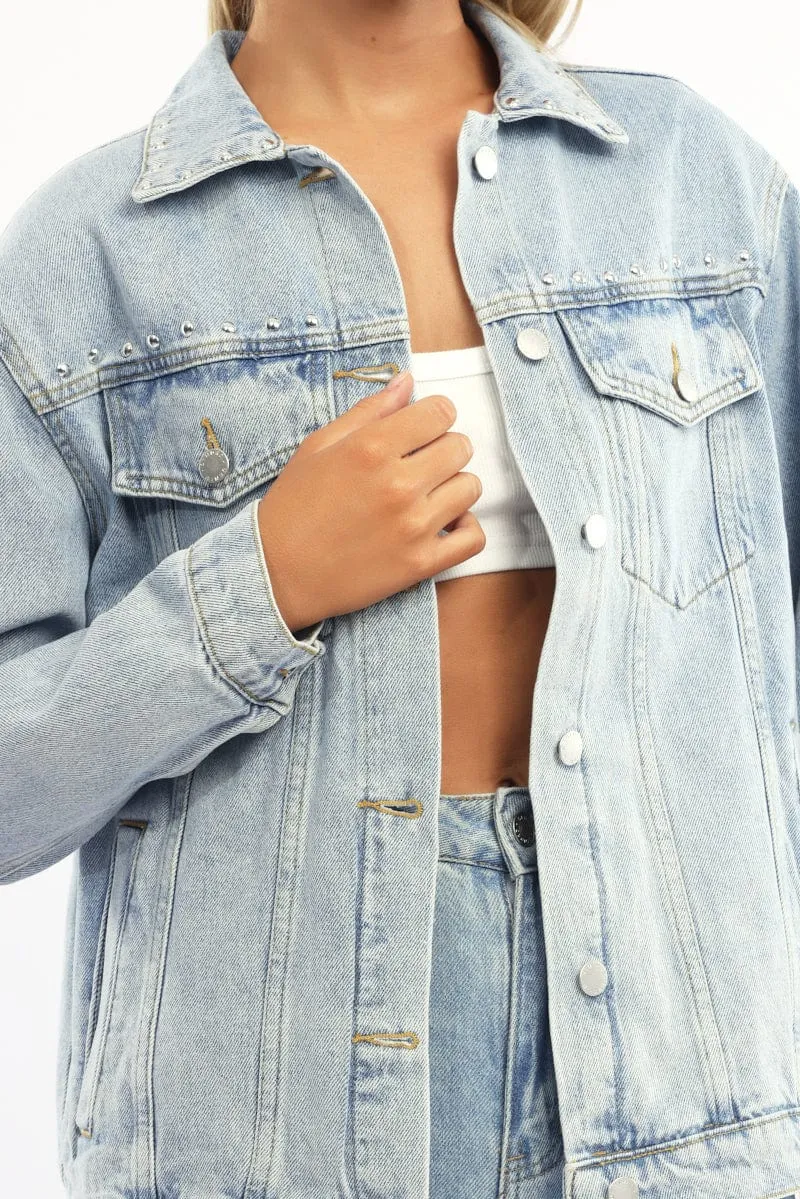 Denim Oversized Jacket With Studs sold by Ally Fashion product image thumbnail 5