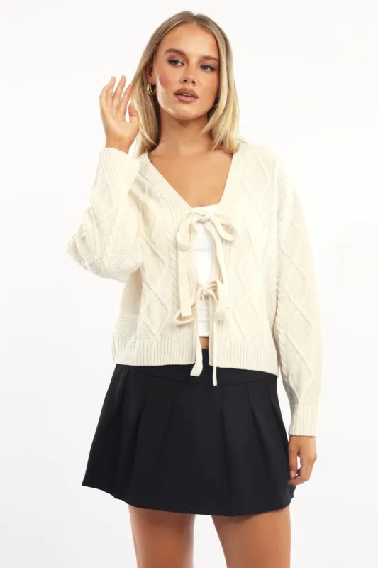 Beige Cable Knit Cardigan sold by Ally Fashion