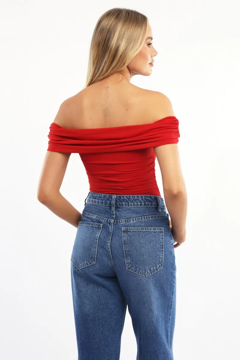 Red Off Shoulder Bodysuit Supersoft sold by Ally Fashion product image thumbnail 4